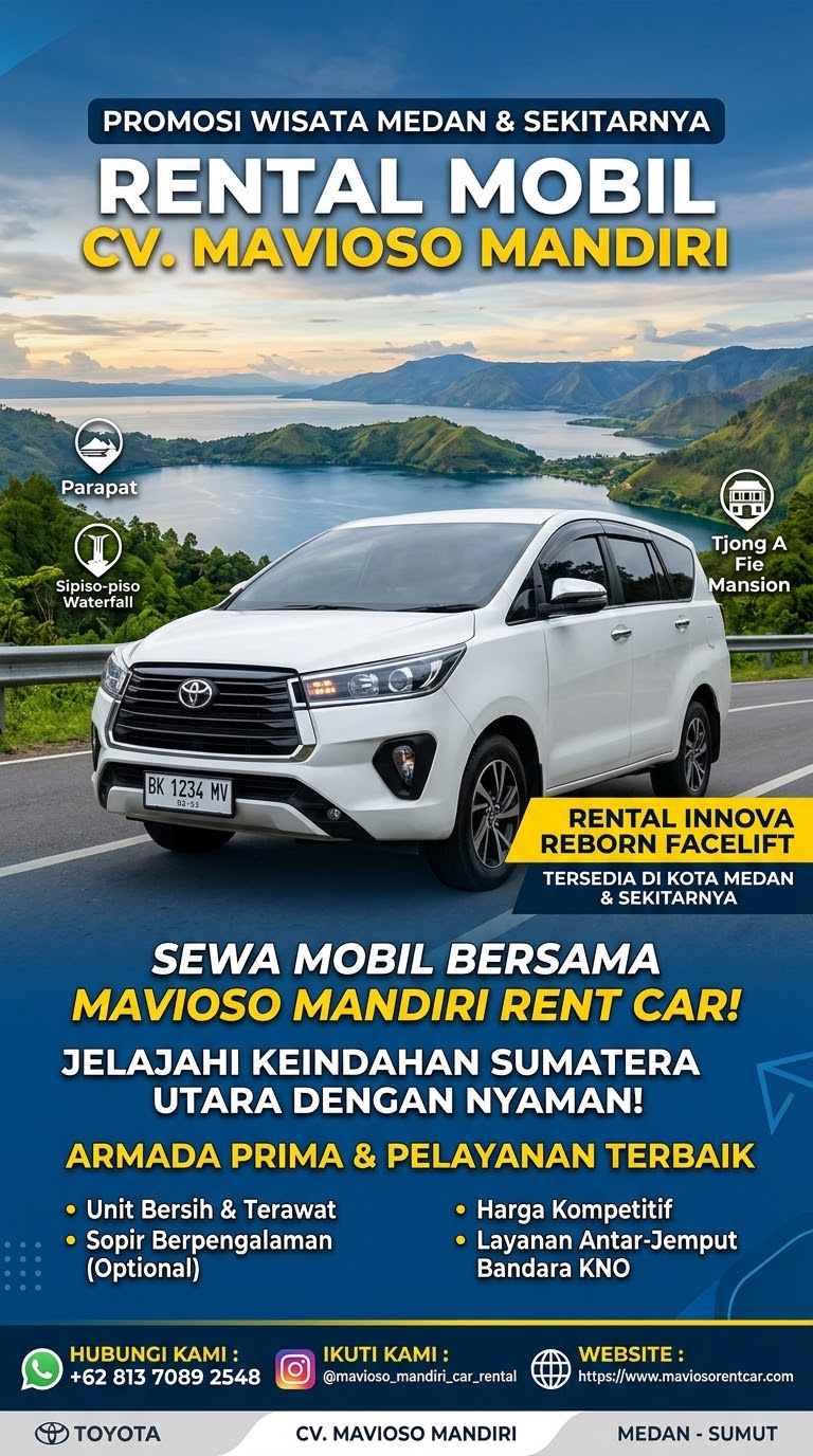 Rental Innova Reborn Facelift Medan Jelajahi Parapat, Sipiso-piso & Wisata Medan Bersama Mavioso Mandiri